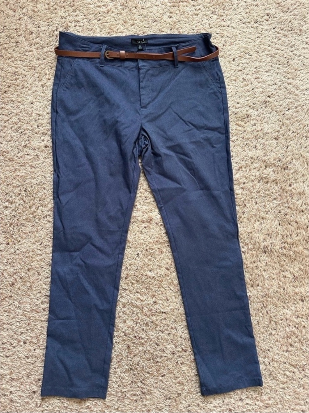 Sky Plus Stretch Skinny Chino Pants Size 2X Belted Casual Chic Business Casual